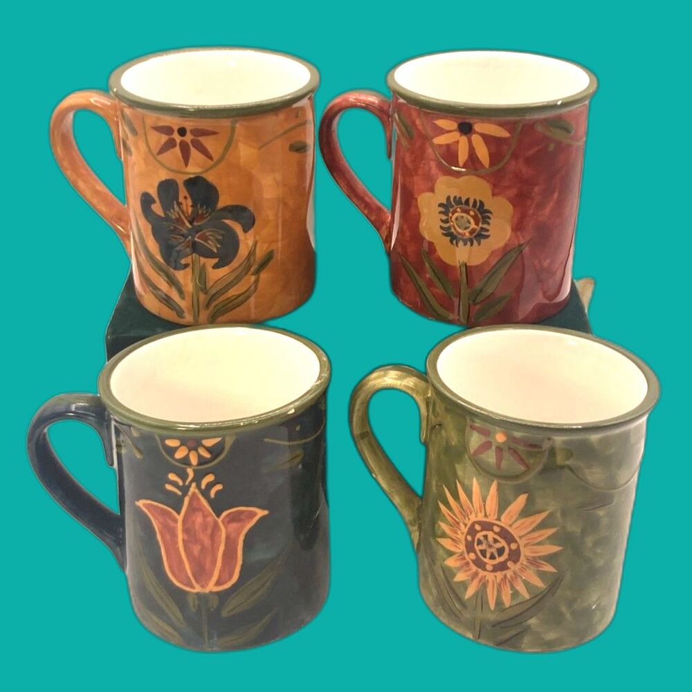 Certified International Winget Savannah Vintage 2003 Ceramic Mugs Set of 4